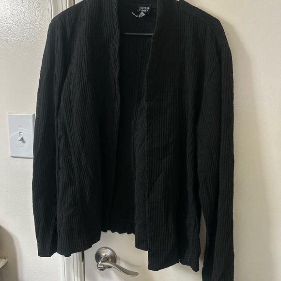 Eileen Fisher Black Textured Cloqué Knit Open Front cardigan - Picture 5 of 6